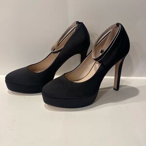 NWOT never worn black satin heels.